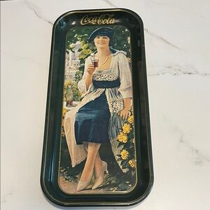 Coca-Cola Elegant Lady Tray with Blue and Yellow Accents